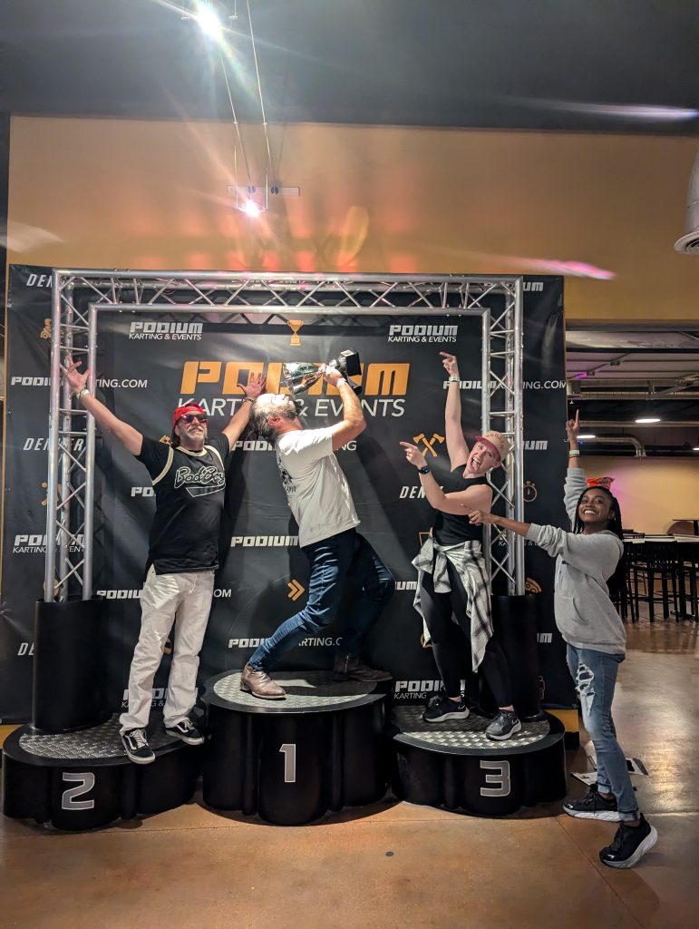 go-karting with sales and marketing The sales and marketing team went go-karting, and our CEO was the winner!