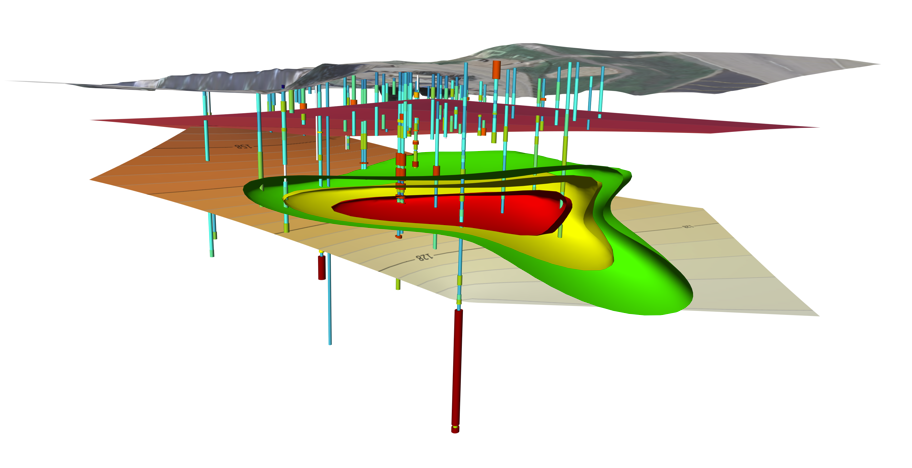 This 3D model incorporates different types of data to provide a realistic look at the surface and subsurface.