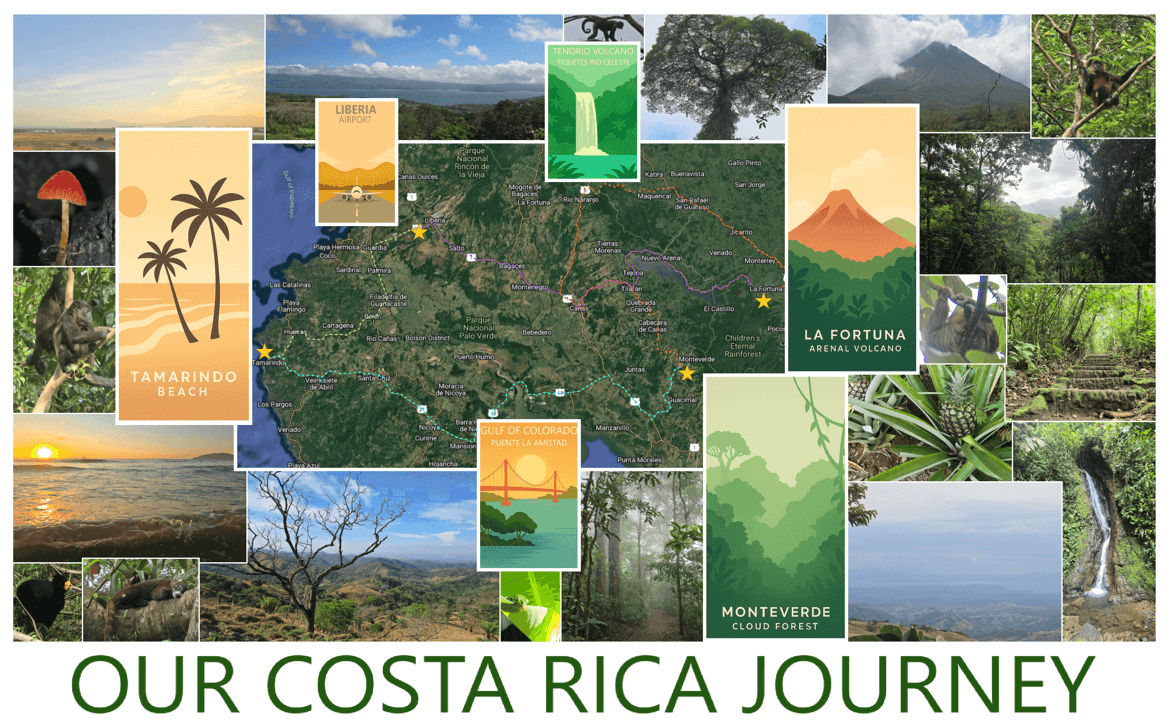Created in Surfer, this image shows the various locations Sheena visited in Costa Rica.