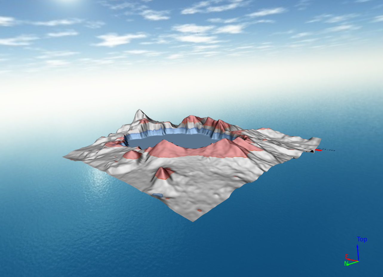 This is a 3D peaks and depressions visualization showing the peaks in Crater Lake, Oregon.